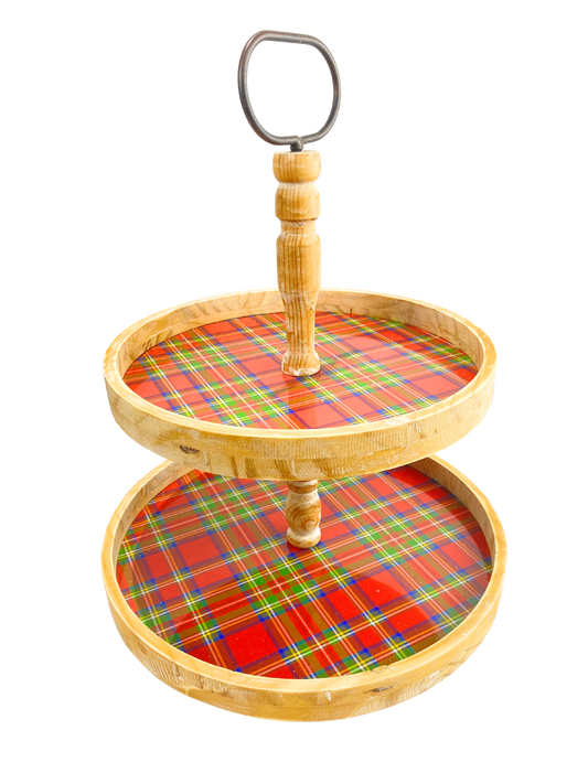 Christmas Plaid Two Tiered Tray